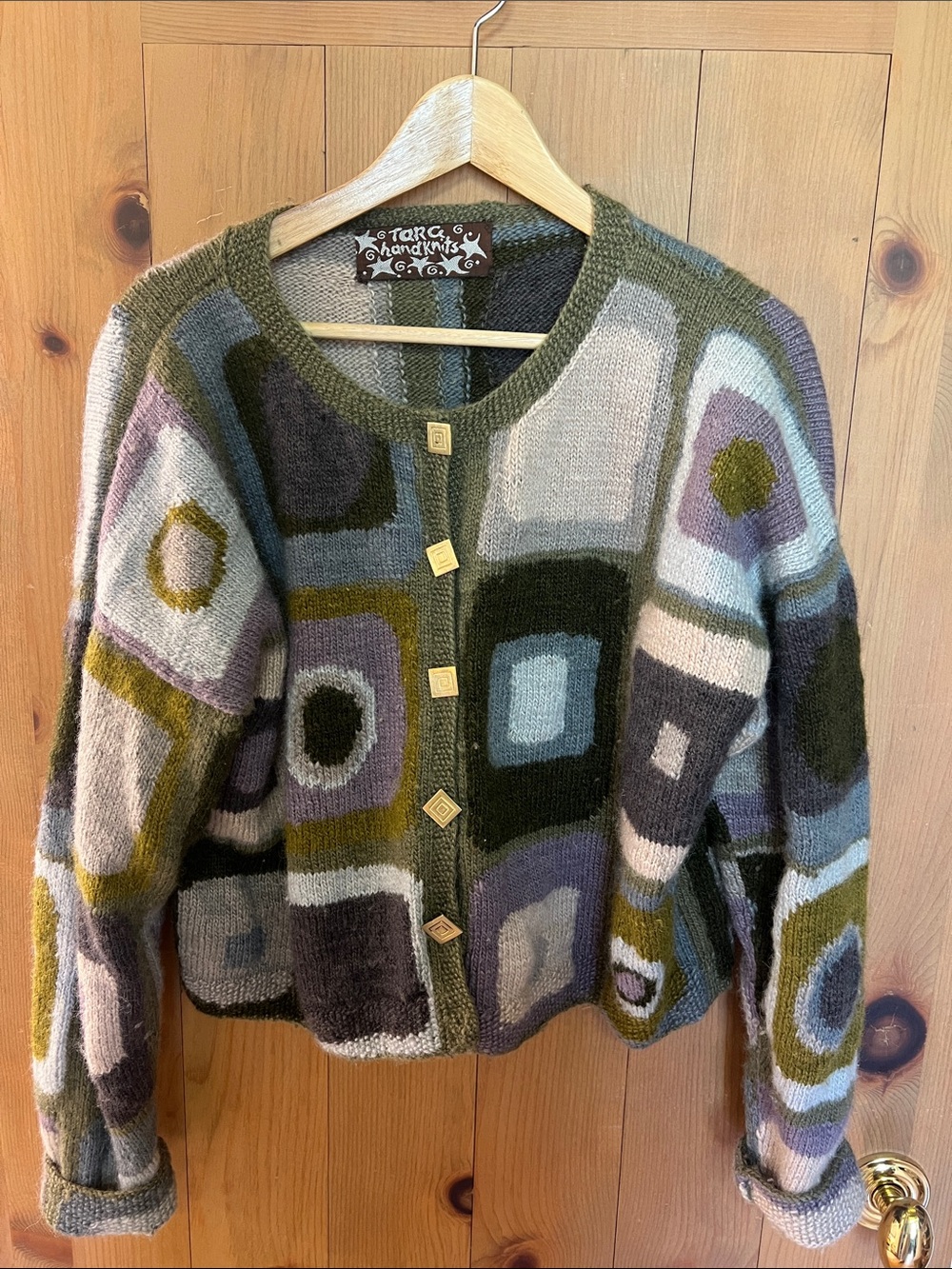 Olive Multi Geometric Wool Blend Cardigan Sweater